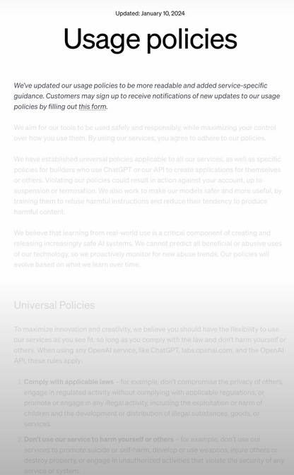Terms &amp; Condition Opera: A Legalese Libretto, OpenAI Usage Policies